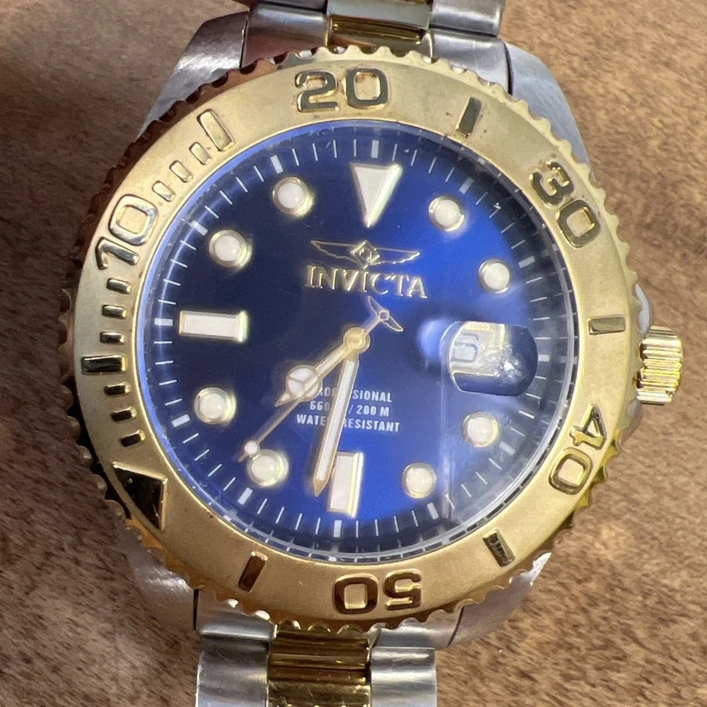 Invicta Pro Diver Two-Tone Stainless Gold Tone‎ Blue Dial Men's Watch